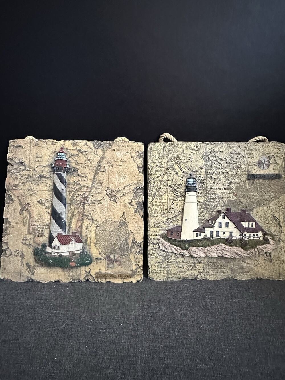 Lighthouse Wall Decor Set St Augustine FL Portland Head ME 3D Nautical Plaques